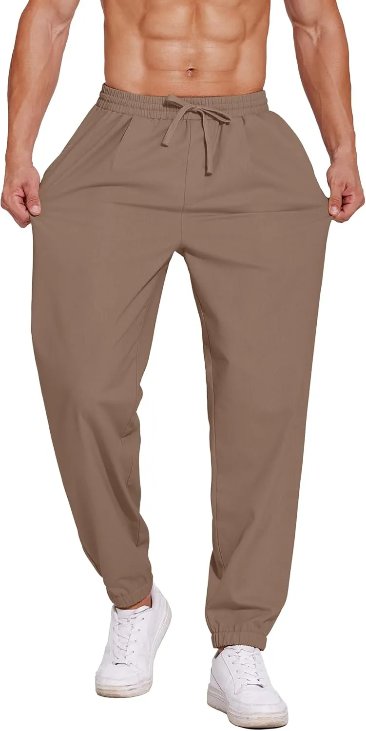 COOFANDY Men's Linen Casual Pants Lightweight Jogger Pants Elastic Waist Drawstring Yoga Beach Pants with Pockets