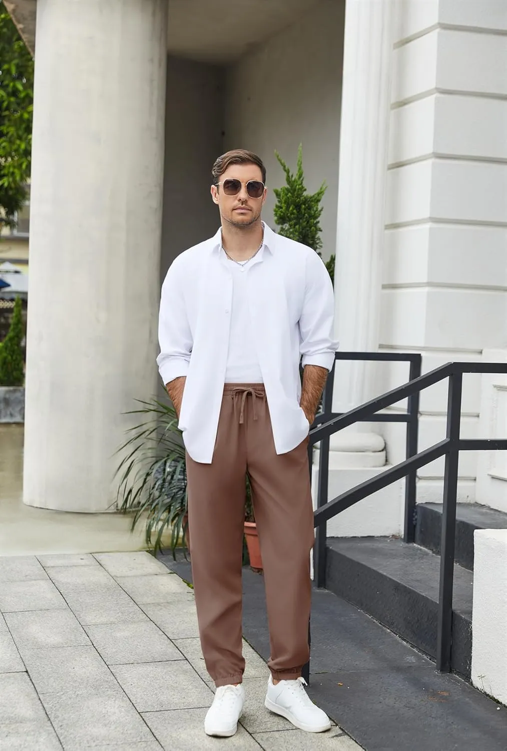 COOFANDY Men's Linen Casual Pants Lightweight Jogger Pants Elastic Waist Drawstring Yoga Beach Pants with Pockets
