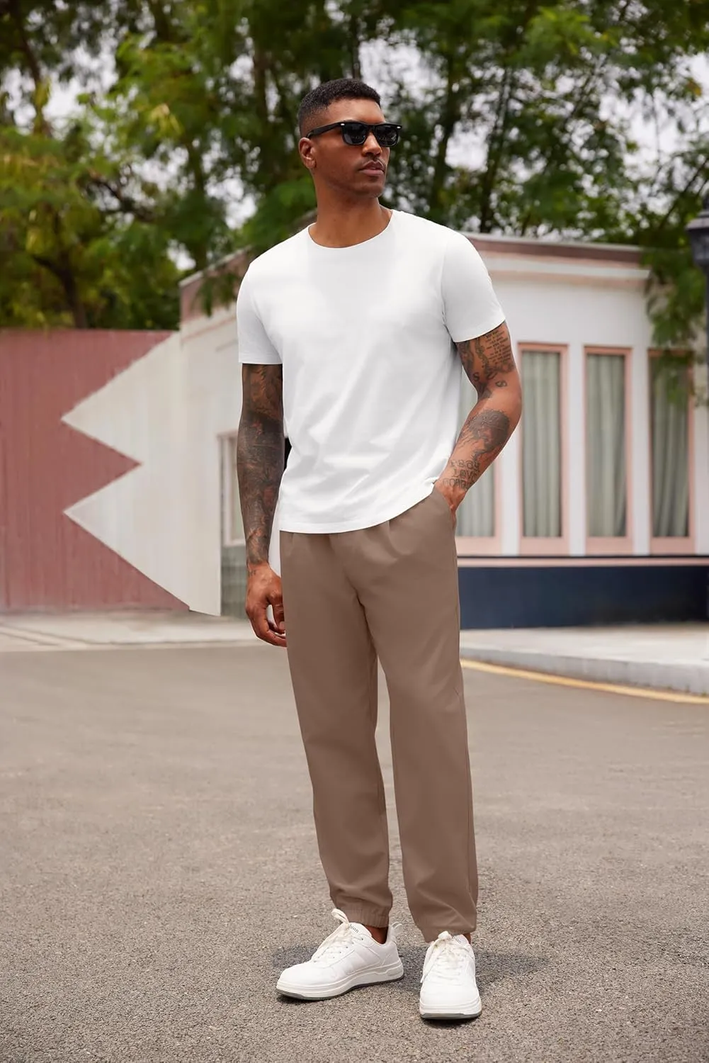 COOFANDY Men's Linen Casual Pants Lightweight Jogger Pants Elastic Waist Drawstring Yoga Beach Pants with Pockets