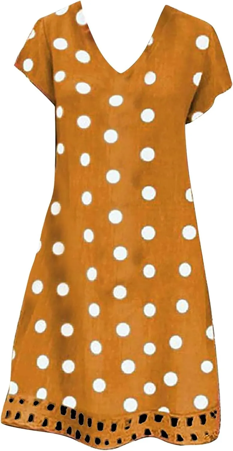 Cotton Linen Dress Short Sleeve Cotton Casual Plus Size Ladies Dress Comfy Plus Size Sundress Cotton Dresses for