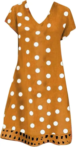 Cotton Linen Dress Short Sleeve Cotton Casual Plus Size Ladies Dress Comfy Plus Size Sundress Cotton Dresses for