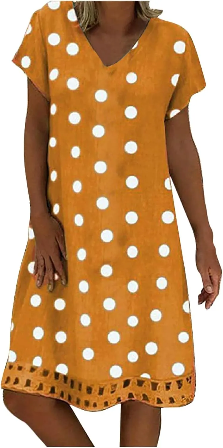 Cotton Linen Dress Short Sleeve Cotton Casual Plus Size Ladies Dress Comfy Plus Size Sundress Cotton Dresses for