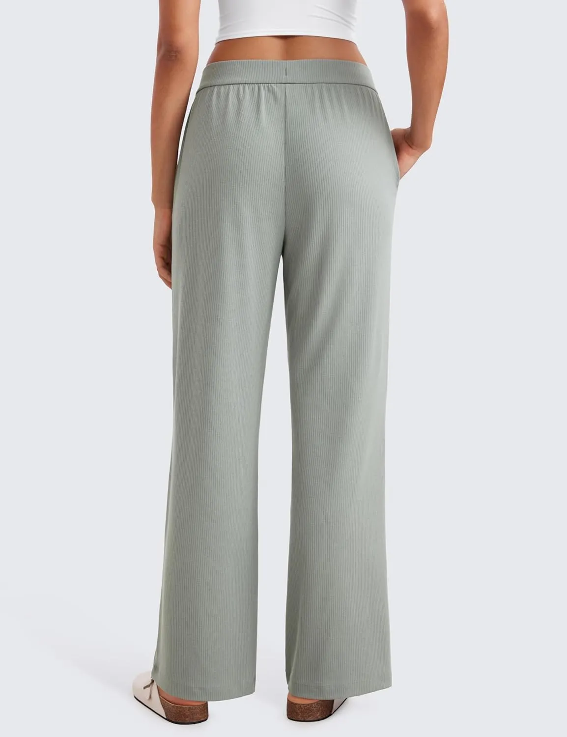 CRZ YOGA Comfy Ribbed Sweatpants Women 30.5'' Wide Leg Casual Lounge Travel Pants with Pockets