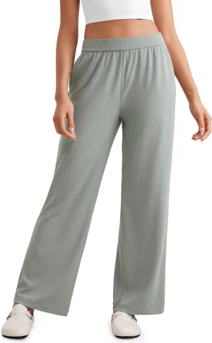 CRZ YOGA Comfy Ribbed Sweatpants Women 30.5'' Wide Leg Casual Lounge Travel Pants with Pockets