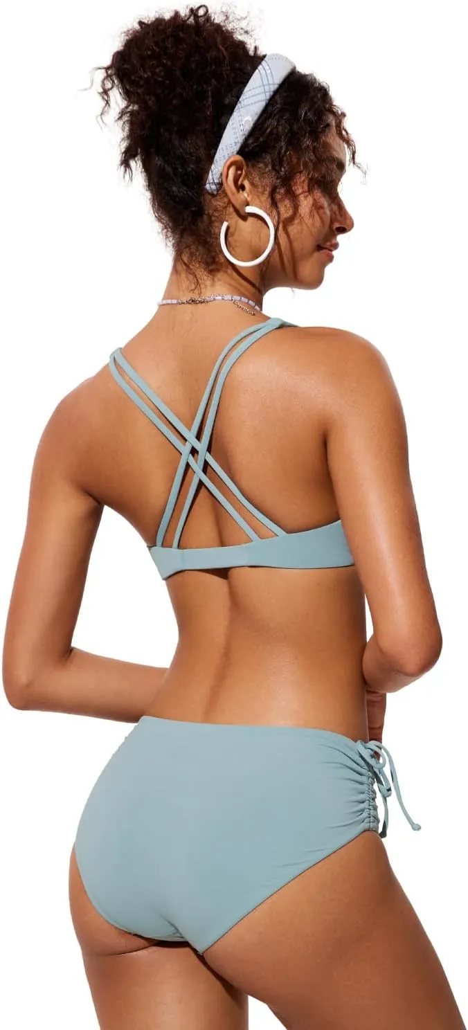 CRZ YOGA Womens V Neck Bikini Tops Twist Front Triangle Sexy Bathing Suit Criss Cross Back Swimsuit Padded