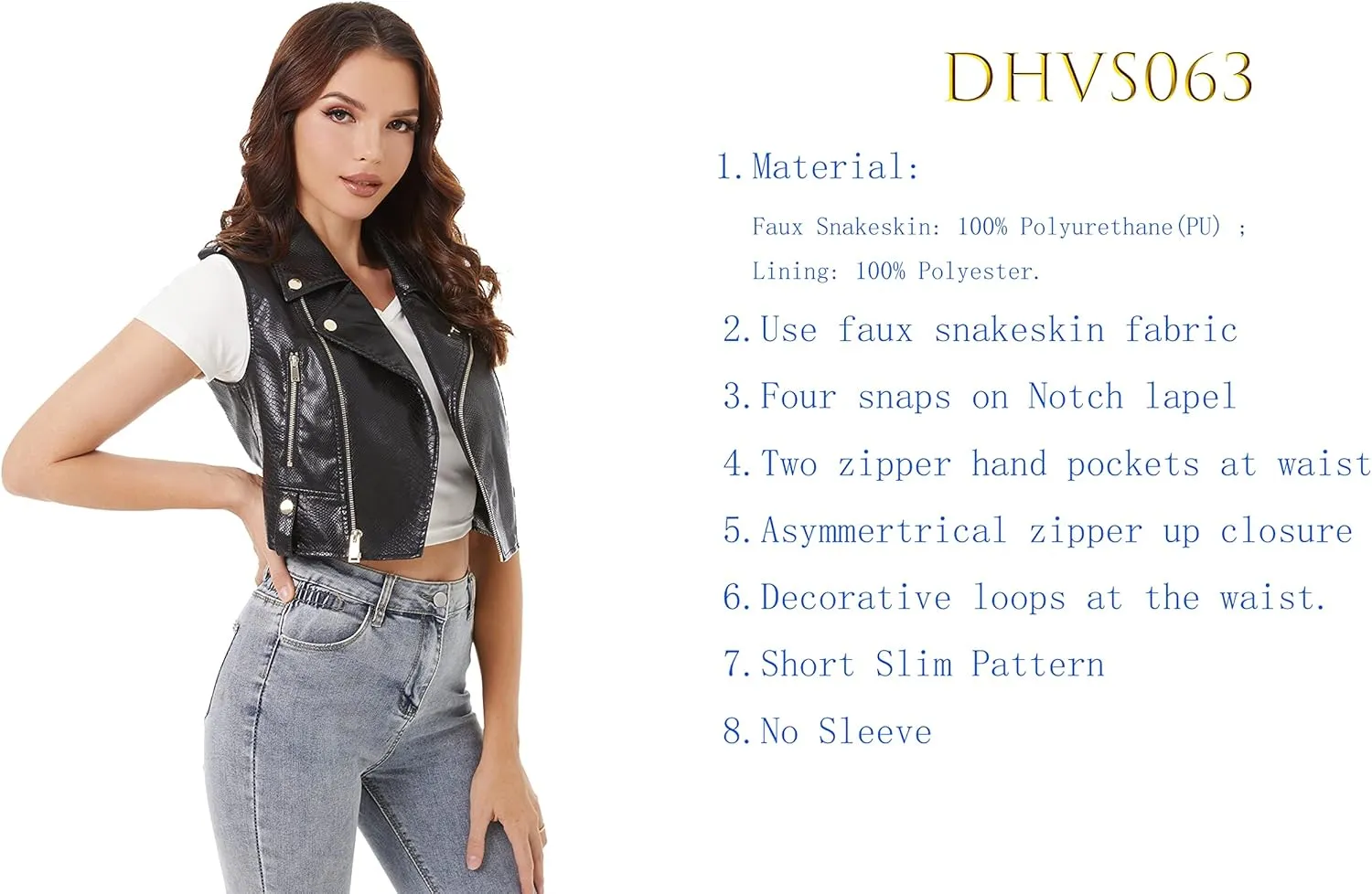 DIASHINY Faux Leather Vest For Women Lapel Sleeveless Moto Slim Fit PU Motorcycle Biker Waistcoat