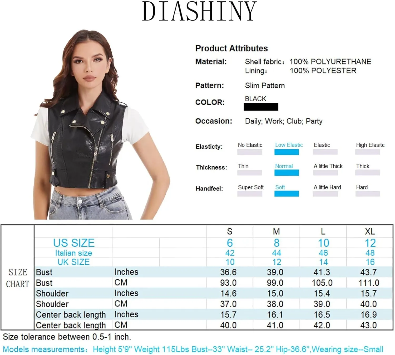 DIASHINY Faux Leather Vest For Women Lapel Sleeveless Moto Slim Fit PU Motorcycle Biker Waistcoat