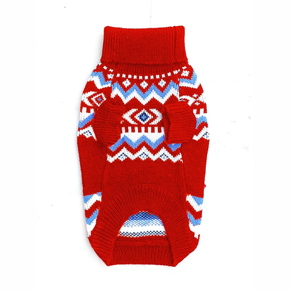 Dogobow Aztec Knit Sweater for Dogs and Cats (Red) (Get a Bow Free)