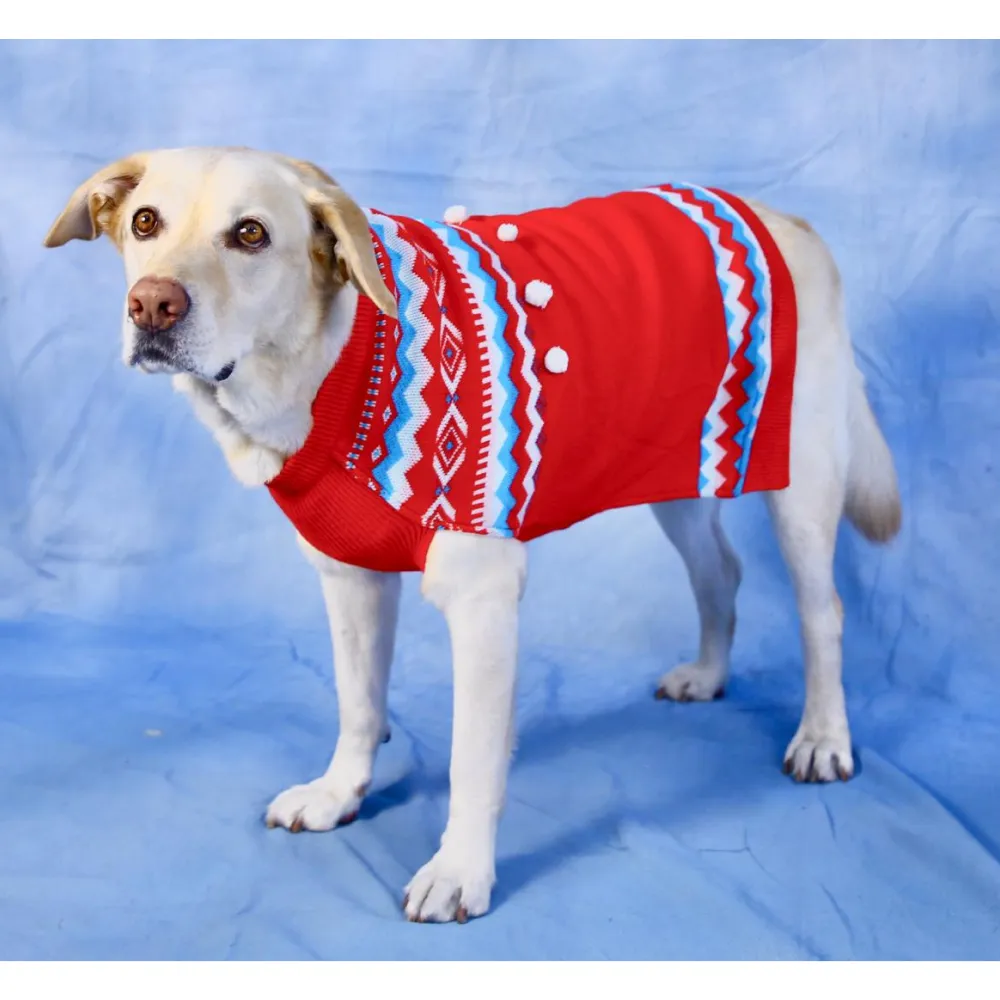 Dogobow Aztec Knit Sweater for Dogs and Cats (Red) (Get a Bow Free)