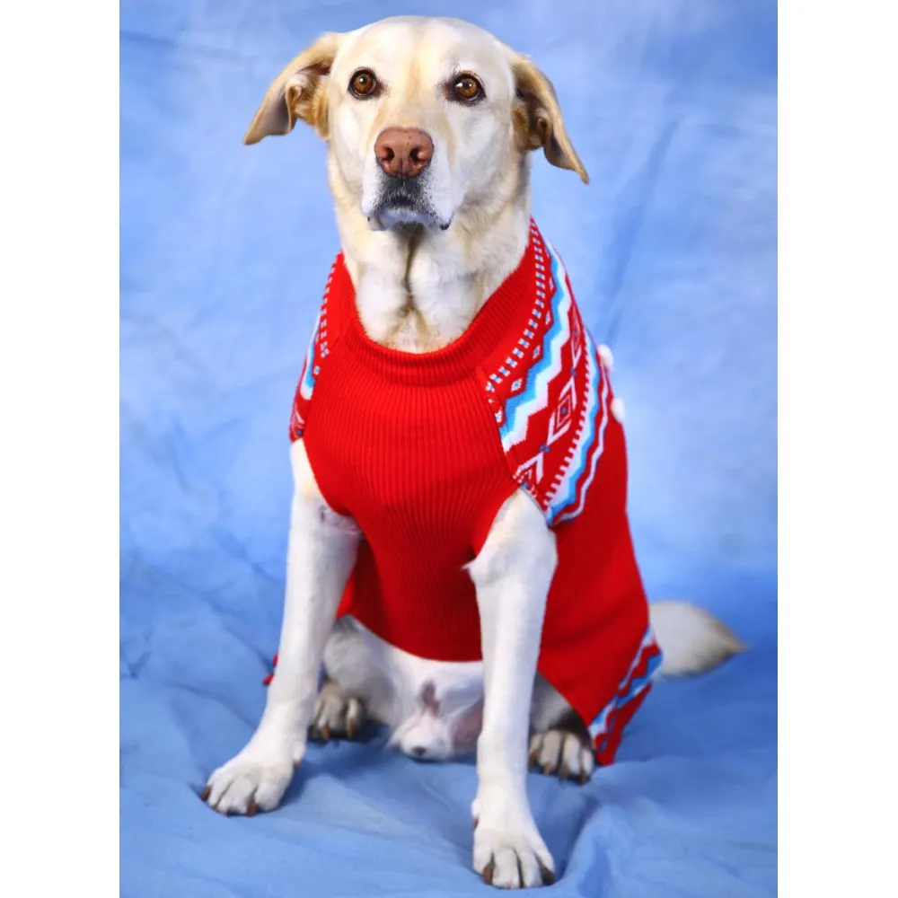 Dogobow Aztec Knit Sweater for Dogs and Cats (Red) (Get a Bow Free)