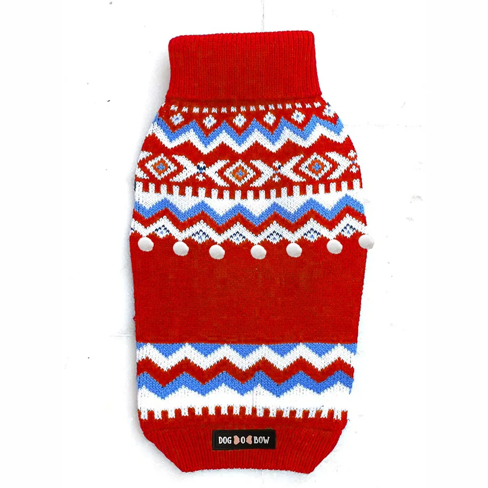 Dogobow Aztec Knit Sweater for Dogs and Cats (Red) (Get a Bow Free)