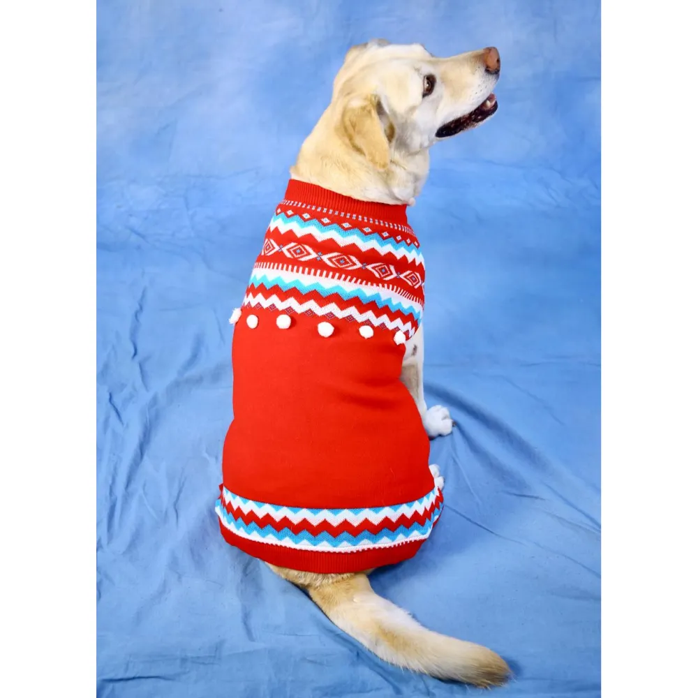 Dogobow Aztec Knit Sweater for Dogs and Cats (Red) (Get a Bow Free)