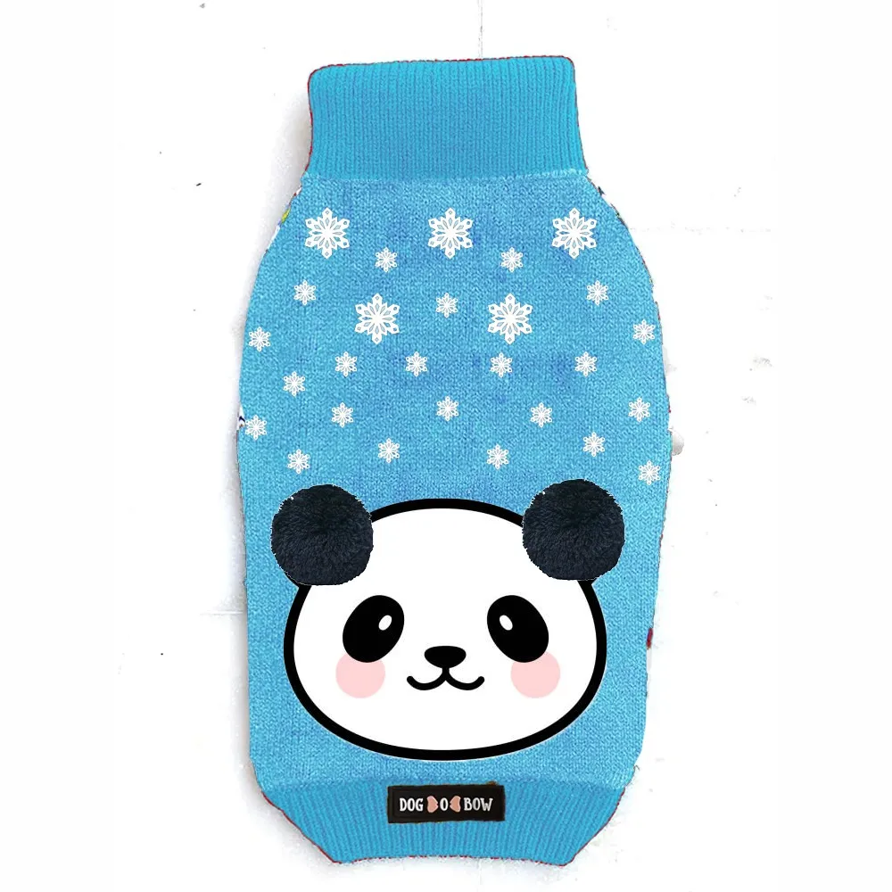 Dogobow Panda Knit Sweater for Dogs and Cats (Blue) (Get a Bow Free)