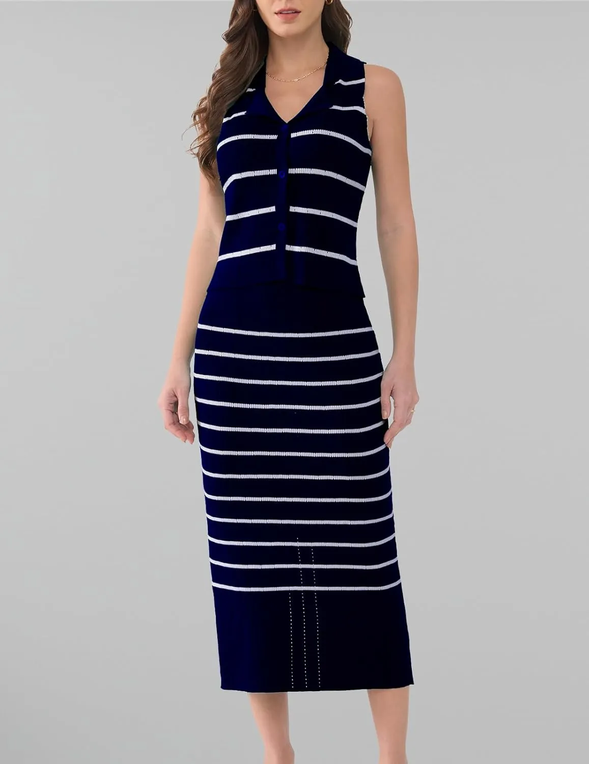 DRESSTELLS Women's 2 Piece Skirt Sets 2025 Summer Outfits Tank Tops and Long Skirts Bodycon Knit Dress Set