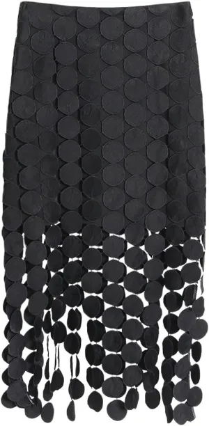 ebossy Women Flowy Polka Dot Fringe Long Skirt High Waist A Line Tassel Trim Cocktail Party Midi Skirt