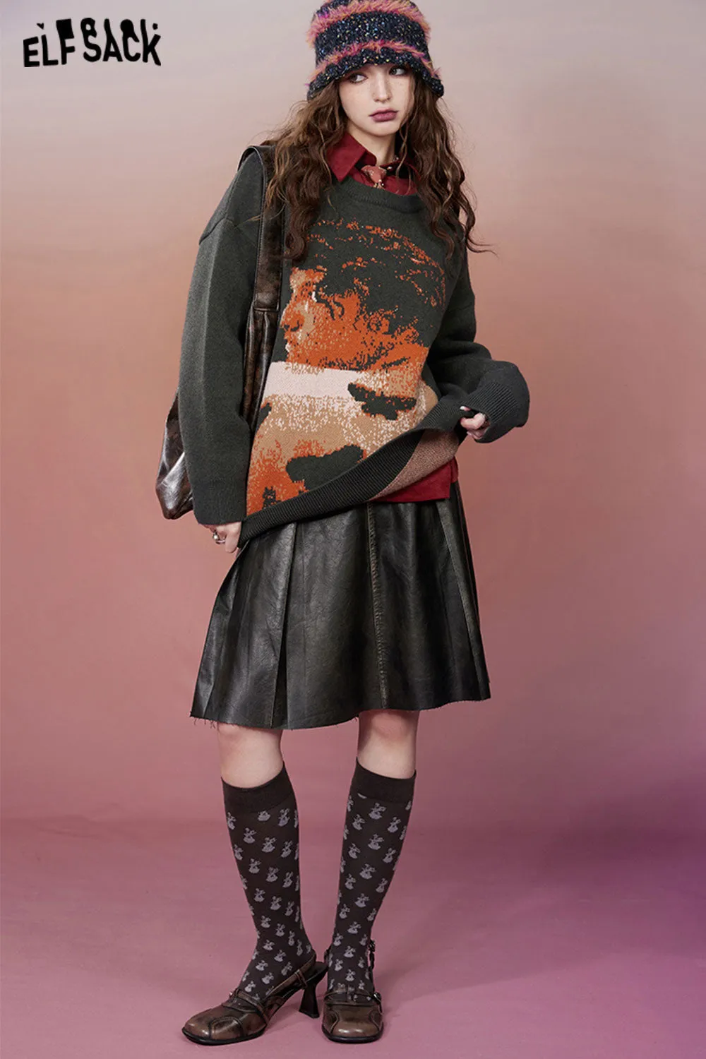 ELFSACK Gyary Y2K 2000s PU Skirt Women 2023 Winter New Korean Fashion Designer Bottom