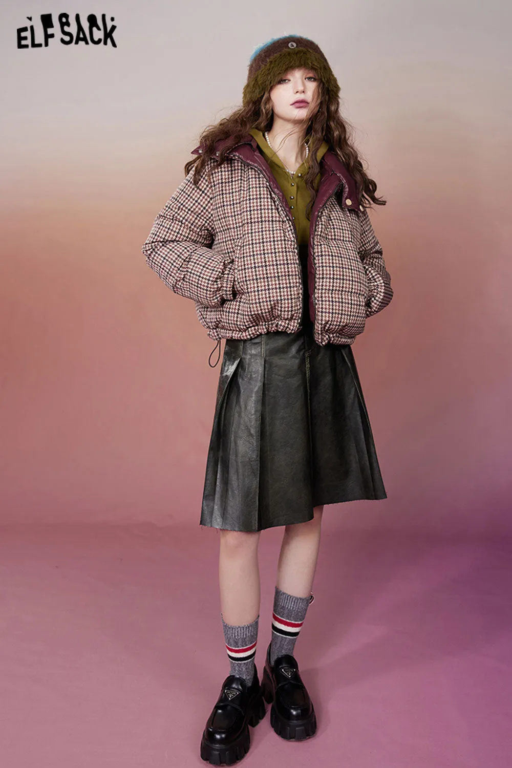 ELFSACK Gyary Y2K 2000s PU Skirt Women 2023 Winter New Korean Fashion Designer Bottom