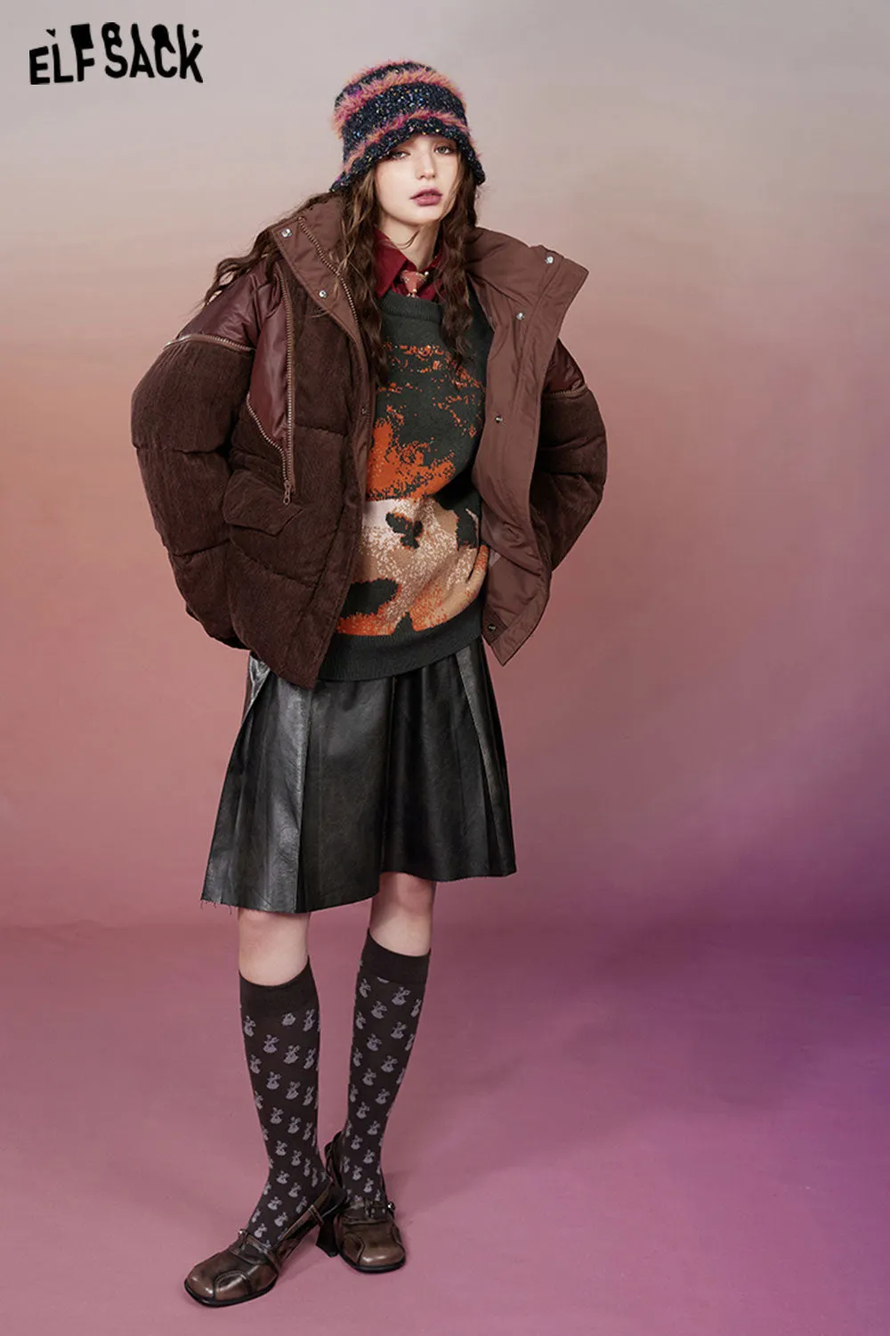 ELFSACK Gyary Y2K 2000s PU Skirt Women 2023 Winter New Korean Fashion Designer Bottom