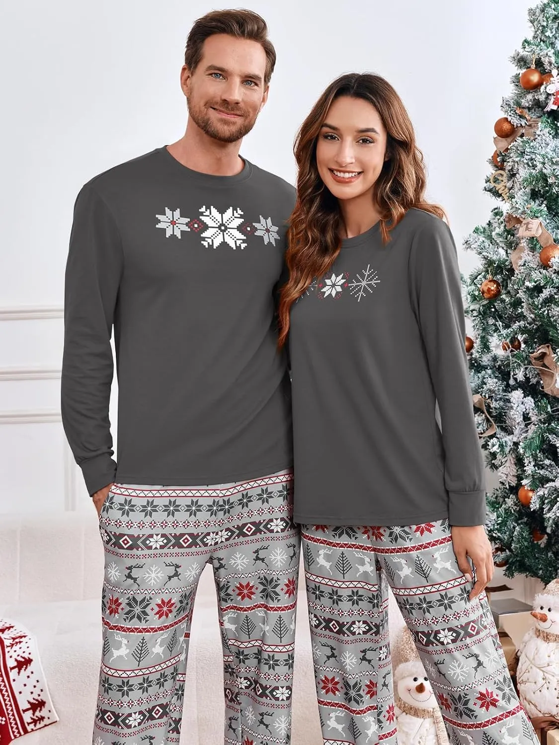 Fazortev Family Matching Christmas Pajamas Set Holiday Xmas PJS Set for Couples Sleepwear