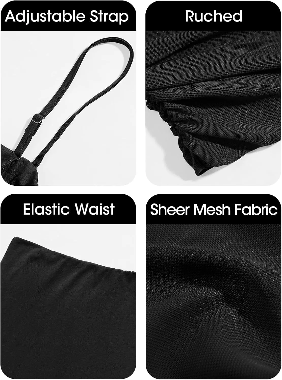 Fisoew Womens 2 Piece Skirt Dress Set Summer Sheer Mesh Ruched Camisole Tops Maxi Skirts Sexy Bodycon Sets