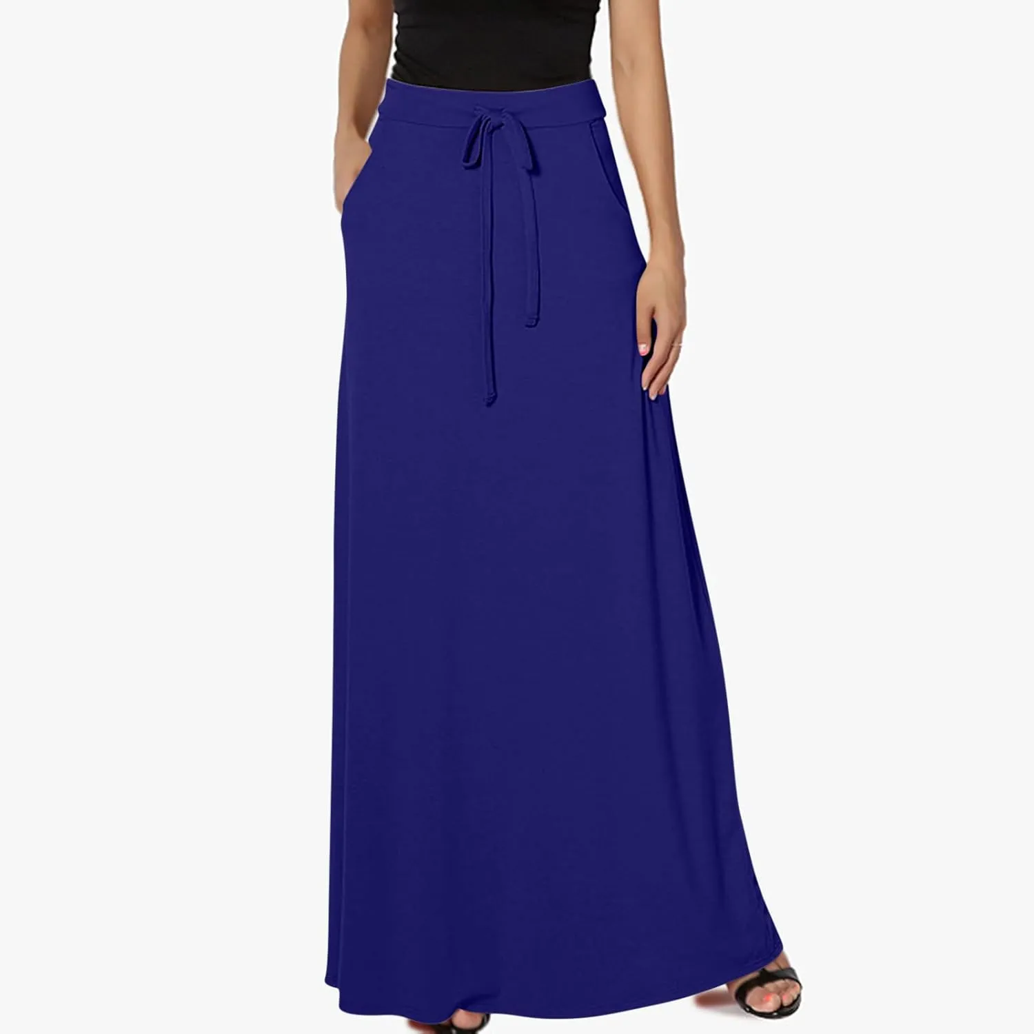 Flowy Plus Size Maxi Skirts for Women Elastic High Waisted Ankle Length Skirt Stretch A Line Drawstring Dress