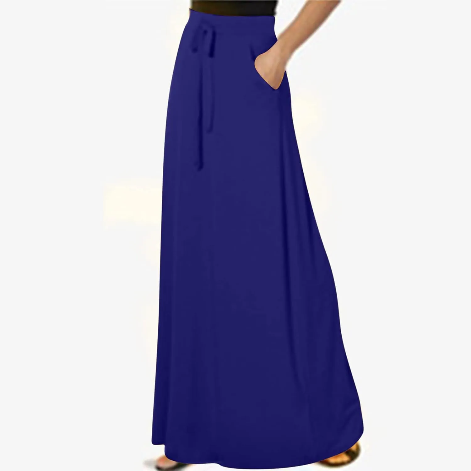Flowy Plus Size Maxi Skirts for Women Elastic High Waisted Ankle Length Skirt Stretch A Line Drawstring Dress