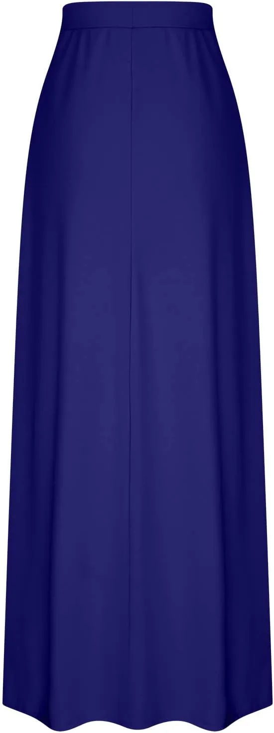 Flowy Plus Size Maxi Skirts for Women Elastic High Waisted Ankle Length Skirt Stretch A Line Drawstring Dress