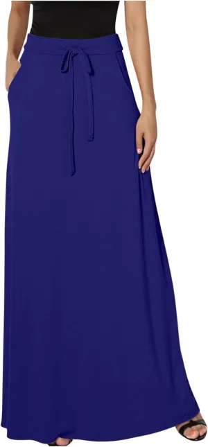 Flowy Plus Size Maxi Skirts for Women Elastic High Waisted Ankle Length Skirt Stretch A Line Drawstring Dress