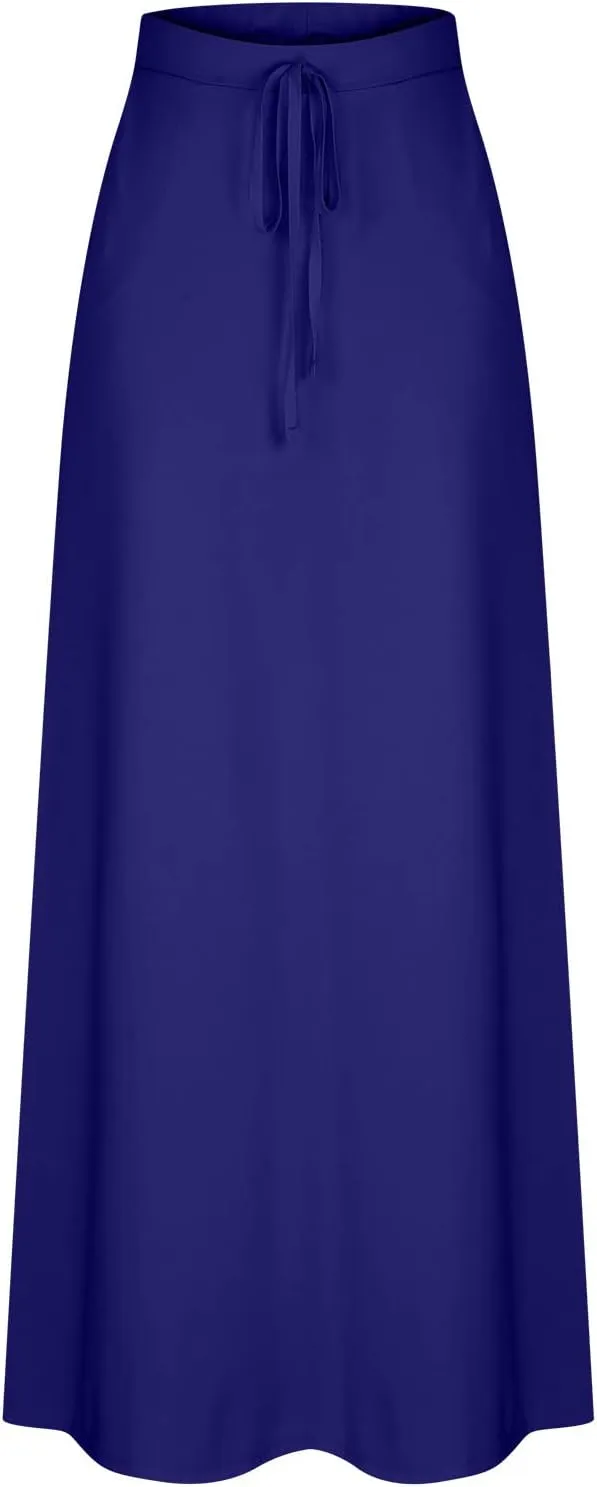 Flowy Plus Size Maxi Skirts for Women Elastic High Waisted Ankle Length Skirt Stretch A Line Drawstring Dress