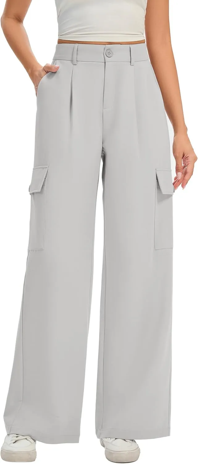 FUNYYZO 2025 Women Long Casual Pants High Waisted Pants Y2K Casual Wide Leg Elastic Waist Trousers
