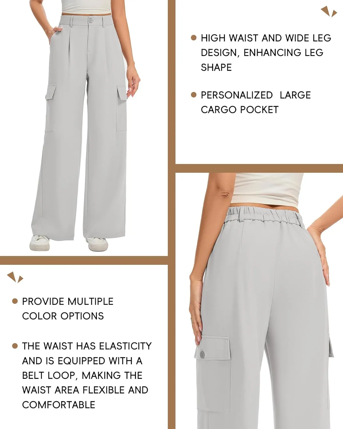 FUNYYZO 2025 Women Long Casual Pants High Waisted Pants Y2K Casual Wide Leg Elastic Waist Trousers