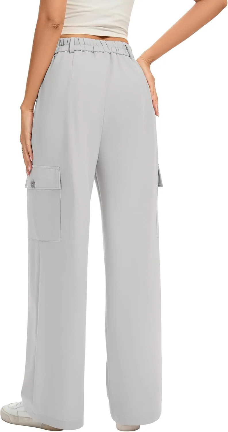FUNYYZO 2025 Women Long Casual Pants High Waisted Pants Y2K Casual Wide Leg Elastic Waist Trousers