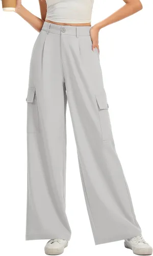 FUNYYZO 2025 Women Long Casual Pants High Waisted Pants Y2K Casual Wide Leg Elastic Waist Trousers