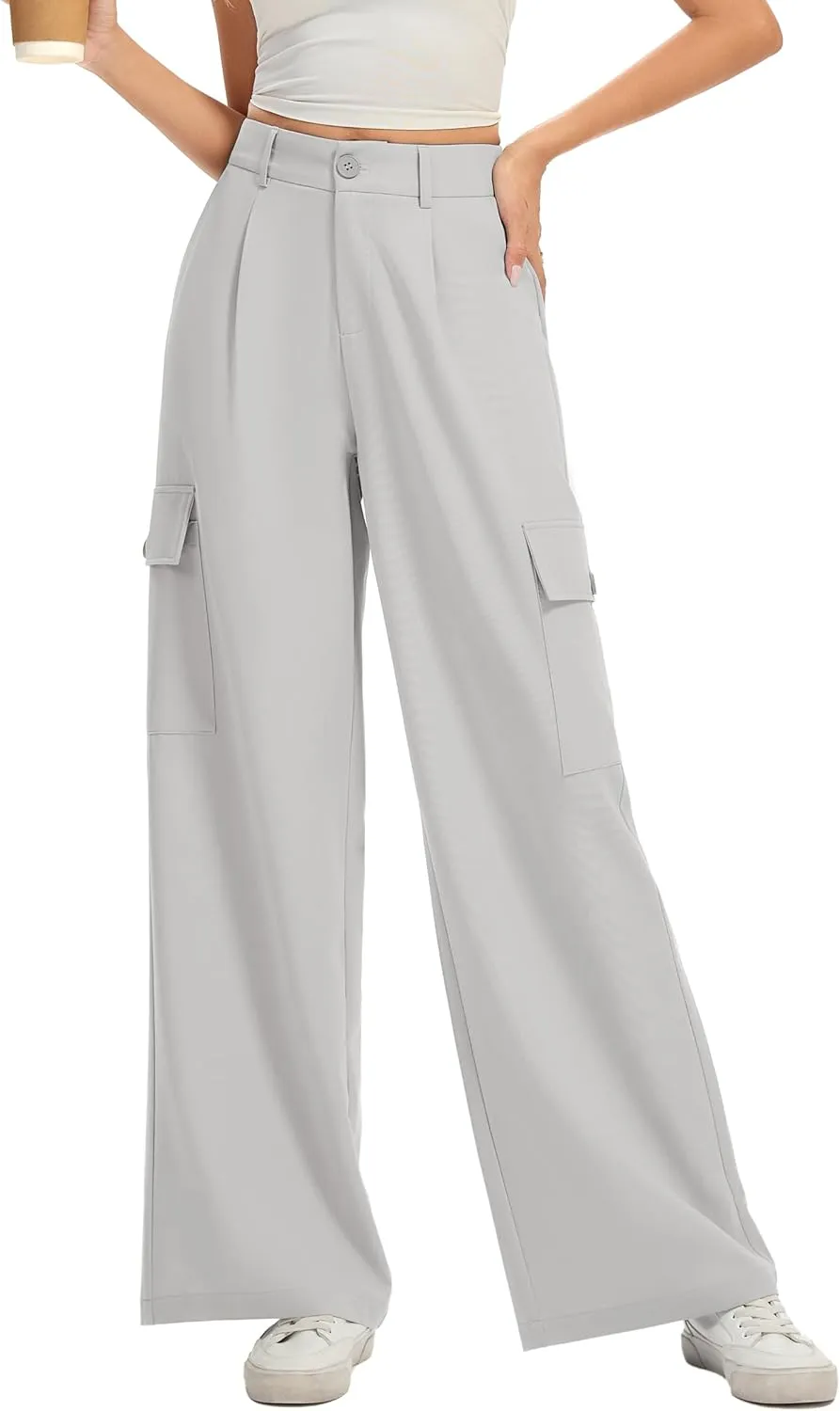 FUNYYZO 2025 Women Long Casual Pants High Waisted Pants Y2K Casual Wide Leg Elastic Waist Trousers