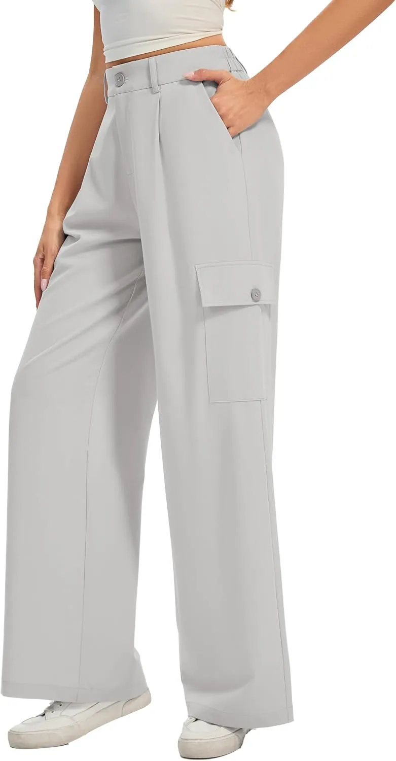 FUNYYZO 2025 Women Long Casual Pants High Waisted Pants Y2K Casual Wide Leg Elastic Waist Trousers