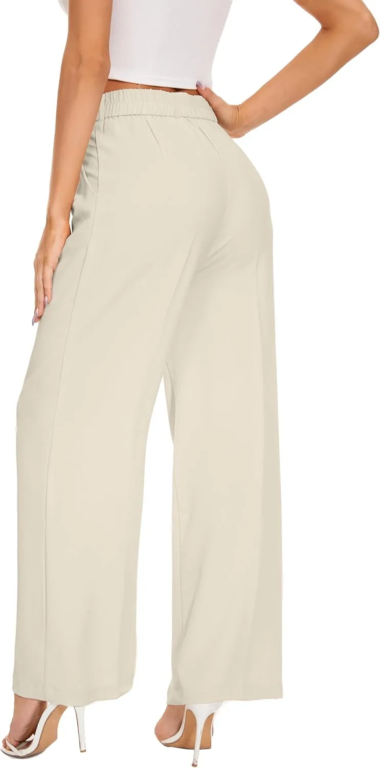 FUNYYZO Fall Women Wide Leg Pants High Elastic Waisted in The Back Business Work Trousers Long Straight Suit Pants_