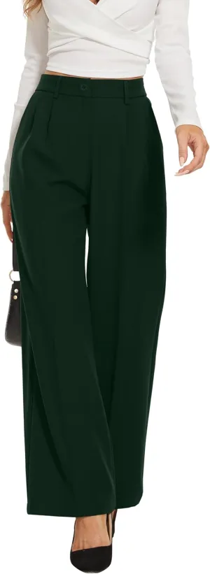 FUNYYZO Fall Women Wide Leg Pants High Elastic Waisted in The Back Business Work Trousers Long Straight Suit Pants_
