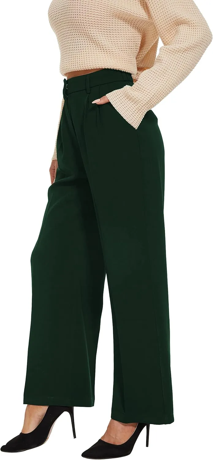 FUNYYZO Fall Women Wide Leg Pants High Elastic Waisted in The Back Business Work Trousers Long Straight Suit Pants_