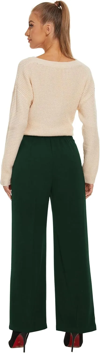 FUNYYZO Fall Women Wide Leg Pants High Elastic Waisted in The Back Business Work Trousers Long Straight Suit Pants_