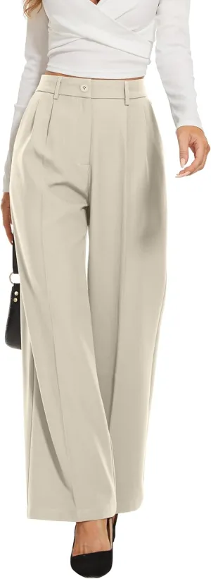 FUNYYZO Fall Women Wide Leg Pants High Elastic Waisted in The Back Business Work Trousers Long Straight Suit Pants_