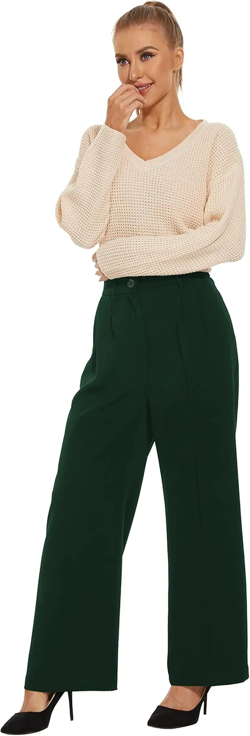 FUNYYZO Fall Women Wide Leg Pants High Elastic Waisted in The Back Business Work Trousers Long Straight Suit Pants_