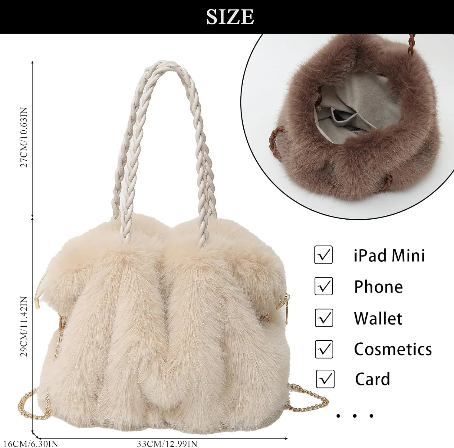 Furry Purse Winter Fluffy Bags for Women Fuzzy Tote Bag Handbags Faux Fur Bag Fluffy Shoulder Crossbody Bag