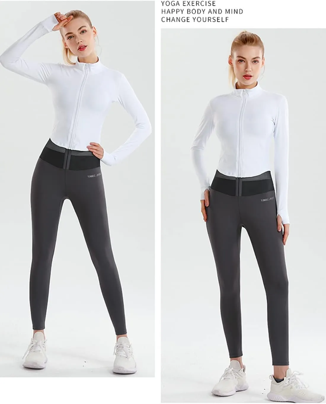 Gacaky Women's Athletic Jacket Lightweight Full Zip Up Yoga Jacket Cropped Workout Slim Fit Tops with Thumb Holes