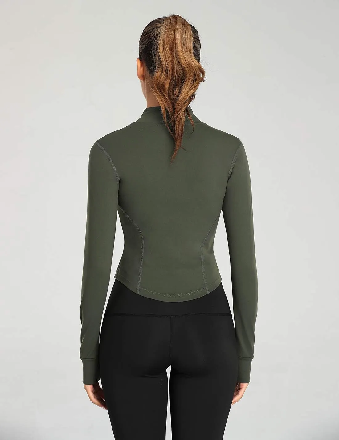 Gacaky Women's Athletic Jacket Lightweight Full Zip Up Yoga Jacket Cropped Workout Slim Fit Tops with Thumb Holes