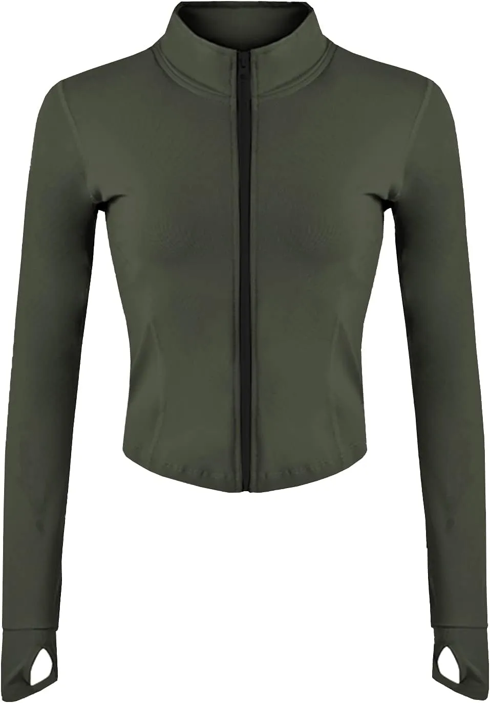 Gacaky Women's Athletic Jacket Lightweight Full Zip Up Yoga Jacket Cropped Workout Slim Fit Tops with Thumb Holes