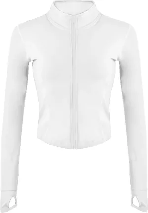 Gacaky Women's Athletic Jacket Lightweight Full Zip Up Yoga Jacket Cropped Workout Slim Fit Tops with Thumb Holes