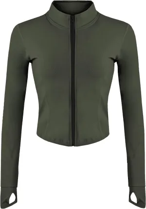 Gacaky Women's Athletic Jacket Lightweight Full Zip Up Yoga Jacket Cropped Workout Slim Fit Tops with Thumb Holes