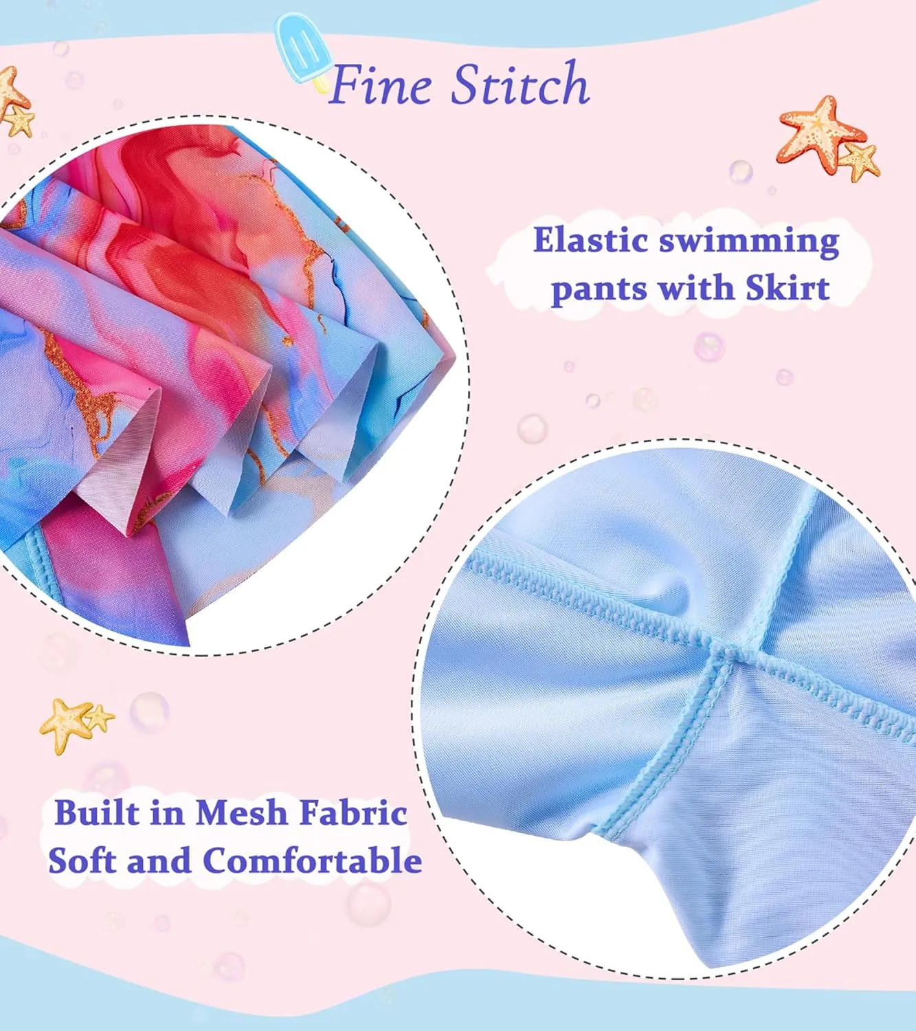 Girls Long Sleeve Rashguard Half Zip Swimsuits UPF 50  Two Piece Swim Sets with Hairband 5-12Y