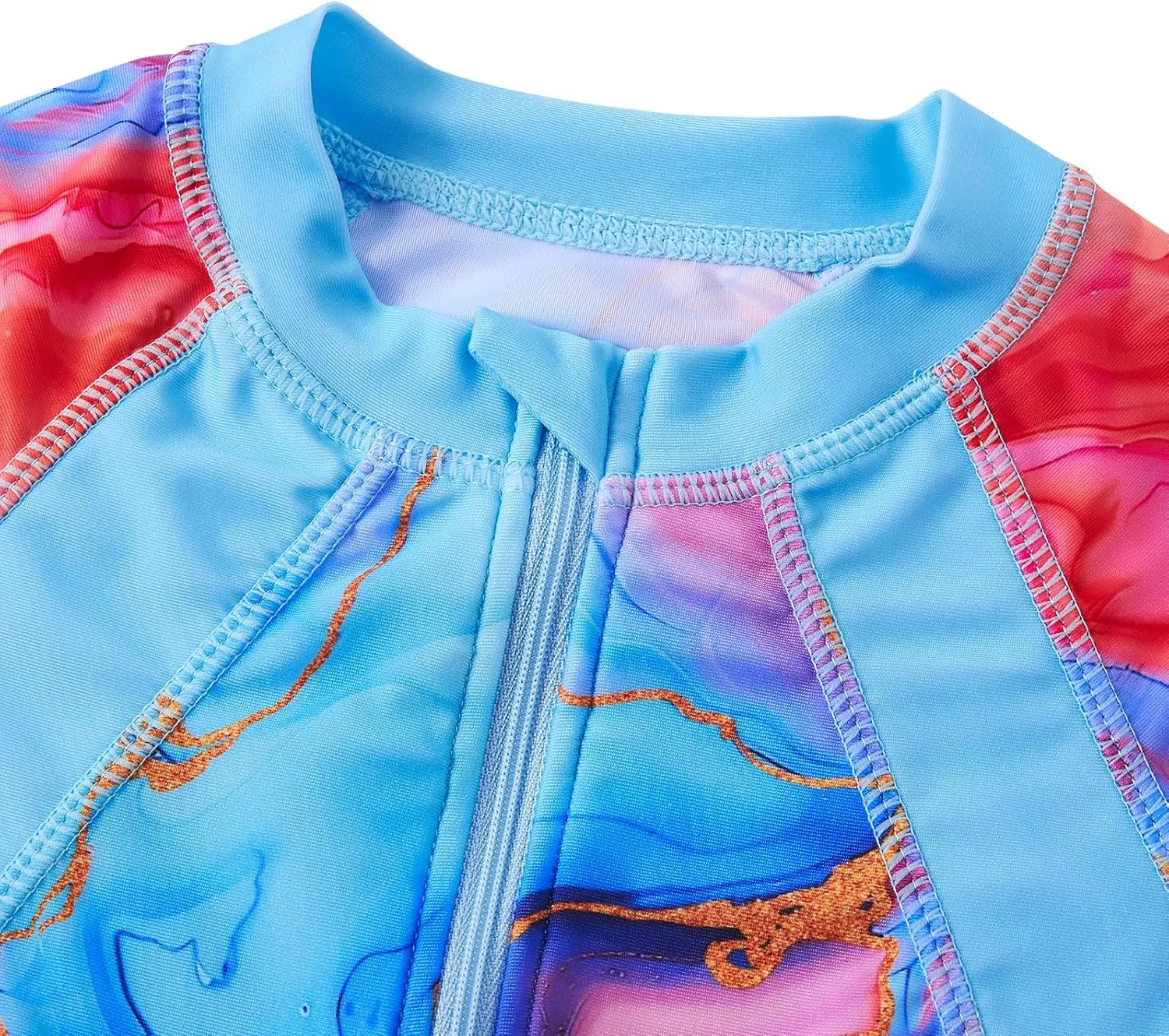 Girls Long Sleeve Rashguard Half Zip Swimsuits UPF 50  Two Piece Swim Sets with Hairband 5-12Y
