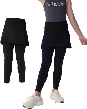 Girls Skirted Leggings with Pockets Athletic Tennis Skorts Stretchy Kids Yoga Pants with Ruffle Skirt